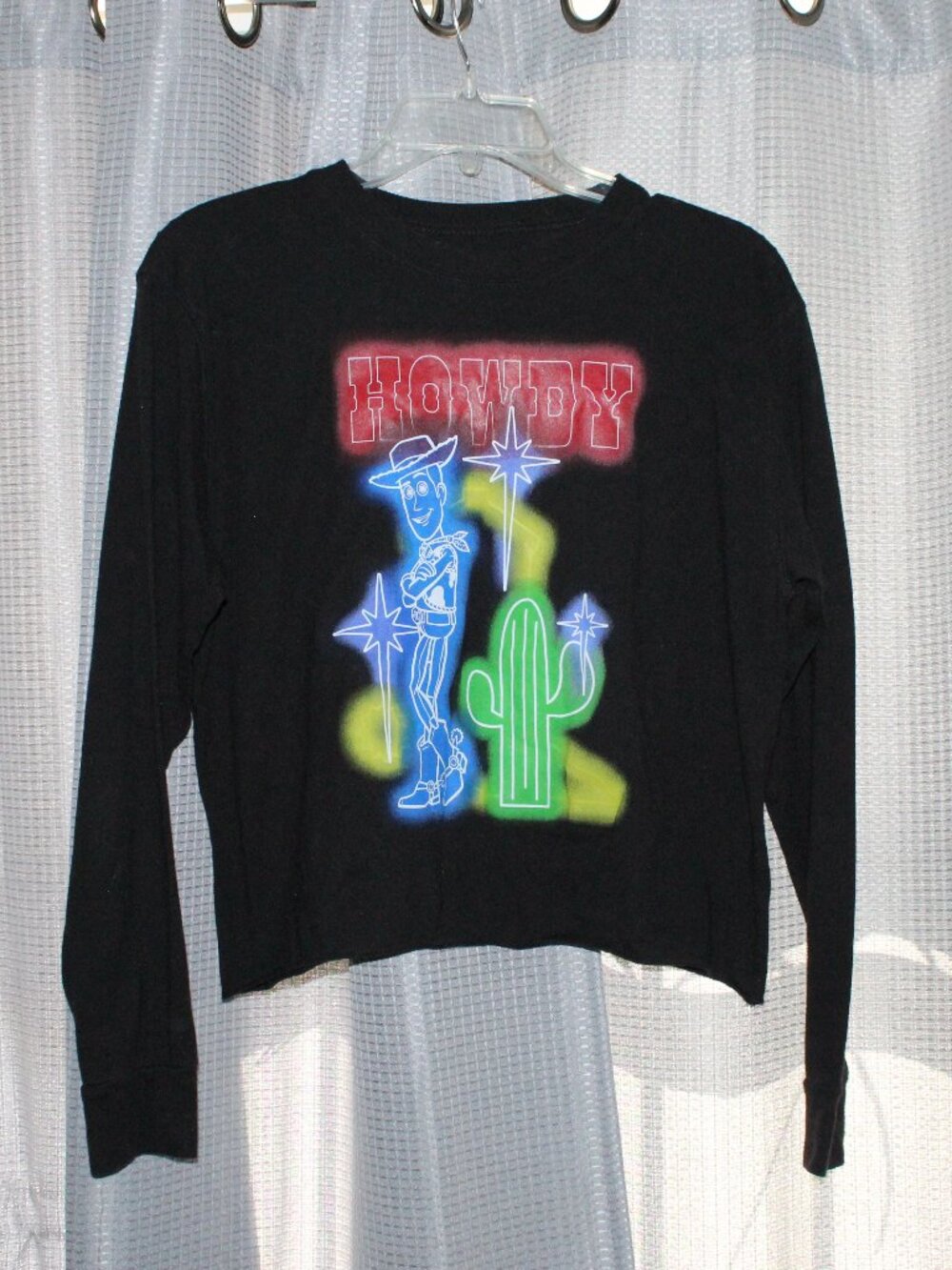 Disney Pixar Toy Story "Howdy" Woody Neon Lights Long- Sleeve Shirt Black Size M